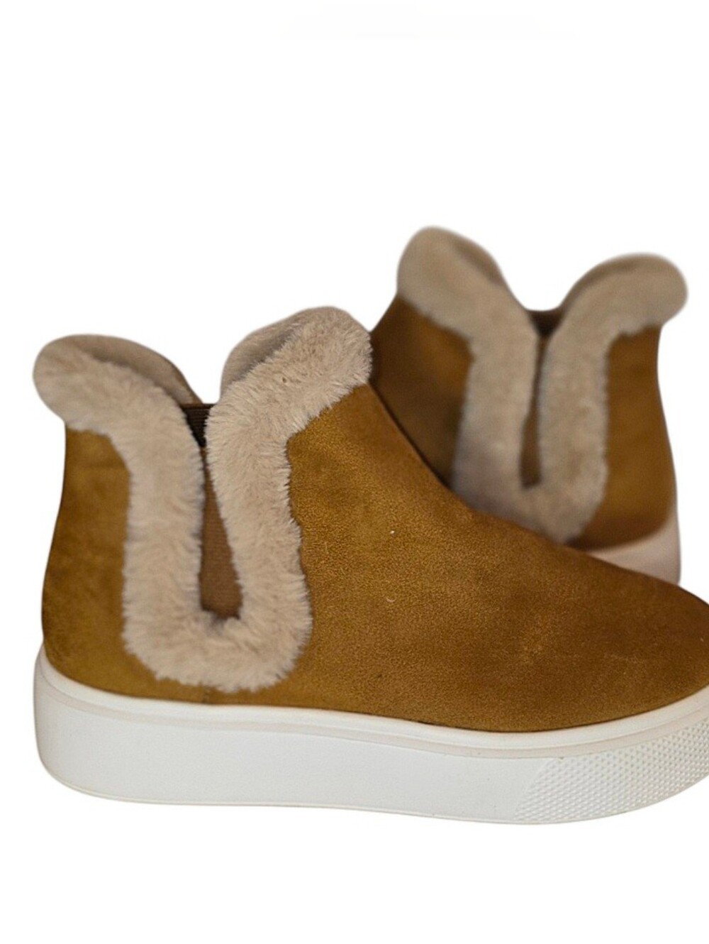 Nine West Komfy2 Faux Shearling Chestnut Brown Platform Ankle Boots Size 7.5M